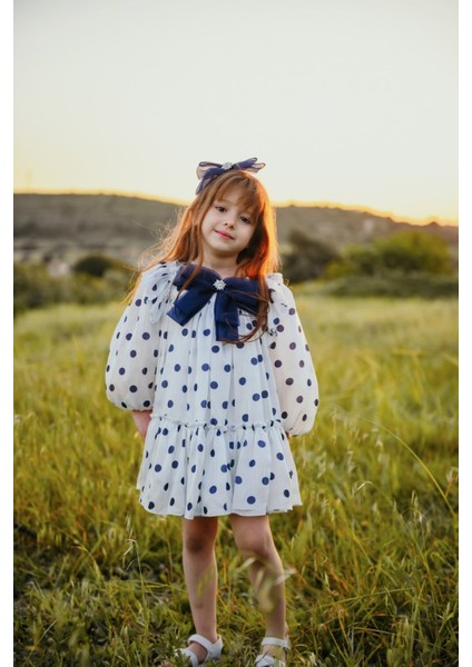 Fiyonklu ve Puantiyeli Kız Çocuk Kabarık Abiye ELBISE_M2438 fiyatları