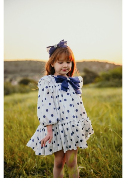 Fiyonklu ve Puantiyeli Kız Çocuk Kabarık Abiye ELBISE_M2438 modelleri