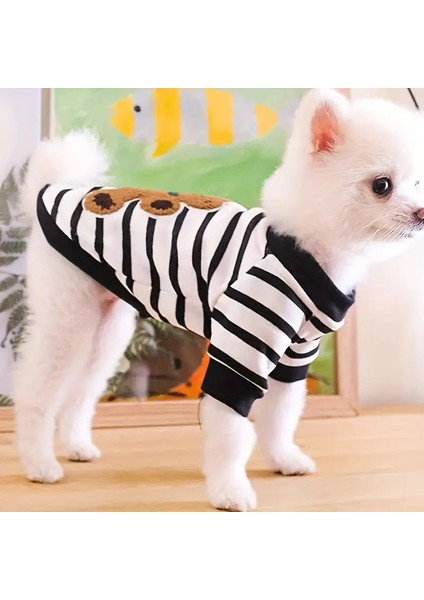 Kedi Köpek İçin Siyah Beyaz Çizgili Ayıcıklı Sweatshirt fiyatları
