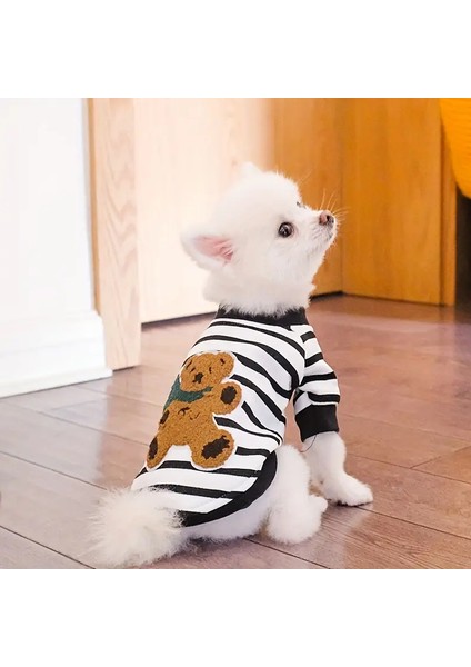 Kedi Köpek İçin Siyah Beyaz Çizgili Ayıcıklı Sweatshirt modelleri