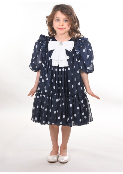Fiyonklu ve Puantiyeli Kız Çocuk Kabarık Abiye ELBISE_M2438 fiyatları