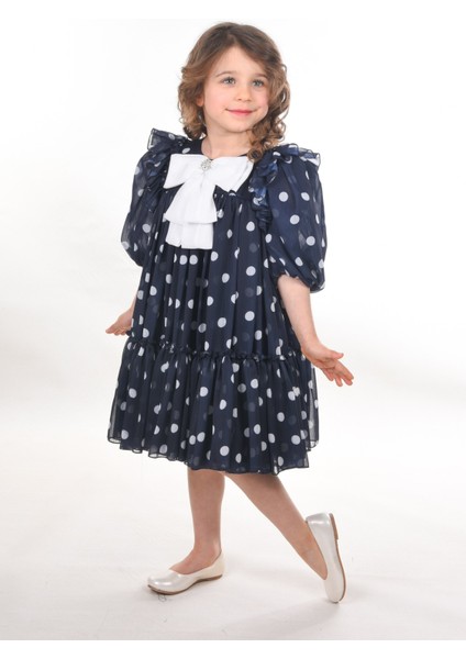 Fiyonklu ve Puantiyeli Kız Çocuk Kabarık Abiye ELBISE_M2438 modelleri