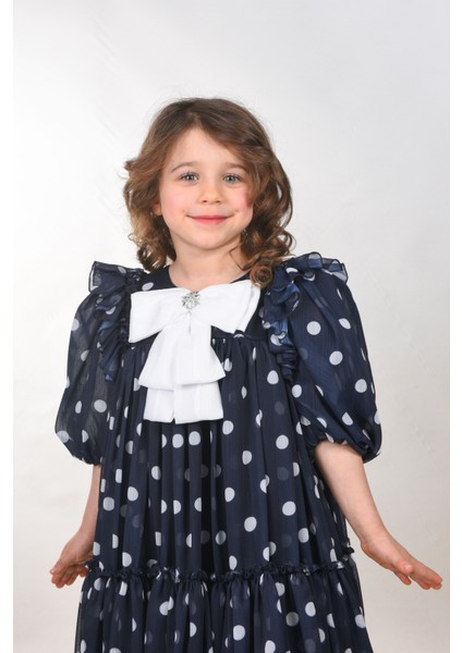 Fiyonklu ve Puantiyeli Kız Çocuk Kabarık Abiye ELBISE_M2438 fırsatları