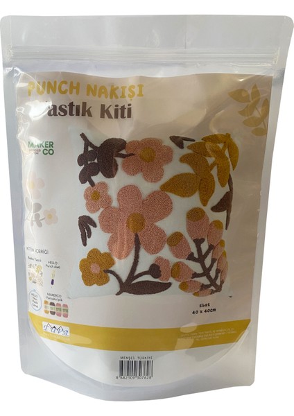 Punch Nakışı Yastık Kiti Çiçek Desenli Punch Seti %100 Pamuk PNY02