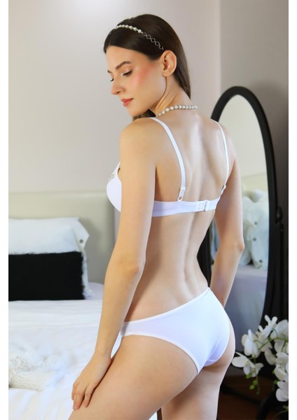 Kadın Taş Detaylı Push Up Sütyen Takım Beyaz 3001 indirimleri