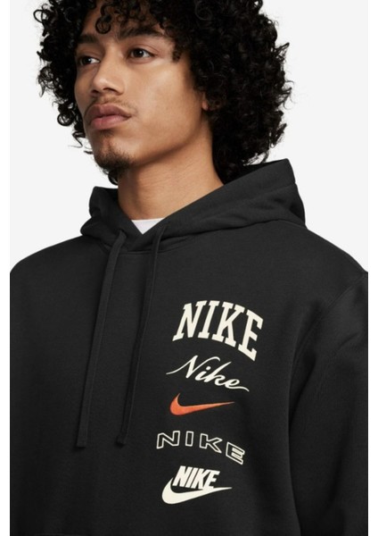 Club Erkek Siyah Kapüşonlu Sweatshirt