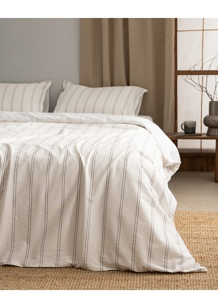 Linda Çizgili King Size %100 Pamuk Yıkamalı Gofre Nevresim Takımı - Beyaz/antrasit fiyatları