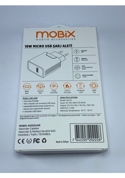 18 Watt Micro USB Hızlı Şarj Aleti