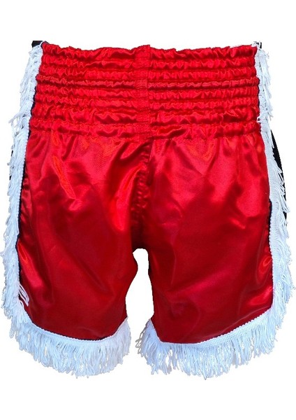 MT3020 Apache Muaythai Şortu Kırmızı Püsküllü Şort Nakışlı Muay Thai Şortu