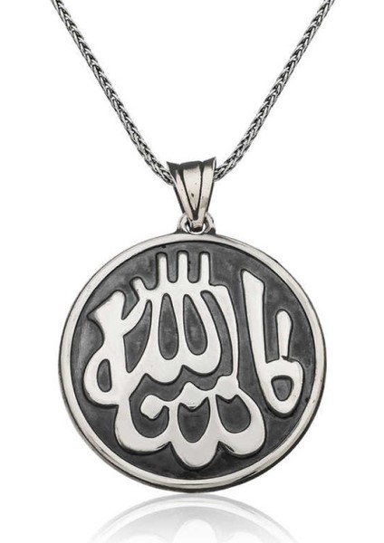 Gümüş Maşallah Yazılı Kolye CSR2180424