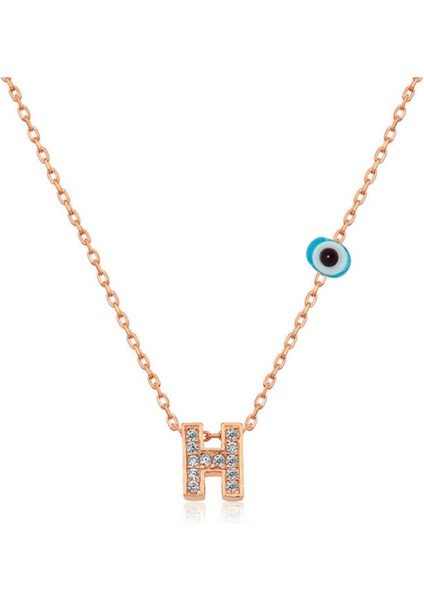 Gümüş Rose 3 Boyutlu Nazarlı Harf Kadın Kolye CSR2182860