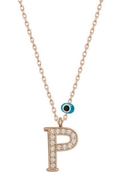 Gümüş Nazar Rose P Harfi Kadın Kolye CSR2184416