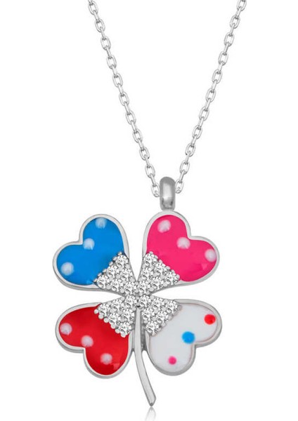 Gümüş Renkli Taşlı Yonca Kadın Kolye CSR2184513