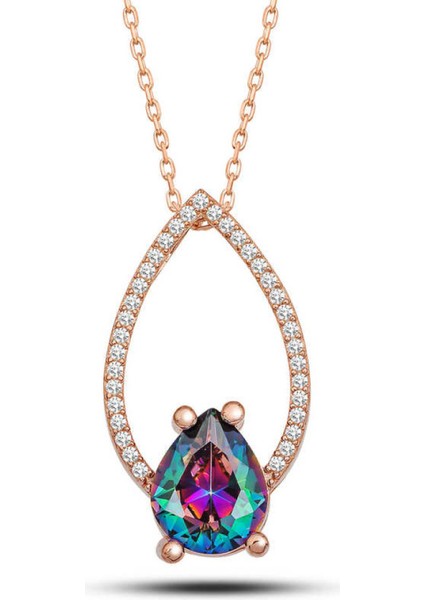 Gümüş Rose Mistik Topaz Taşlı Damla Kadın Kolye CSR2181259