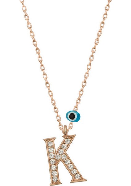 Gümüş Nazar Rose K Harfi Kadın Kolye CSR2184410