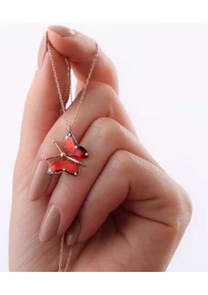 Gümüş Rose Kırmızı Kelebek Kolye CSR2180608 fırsatları