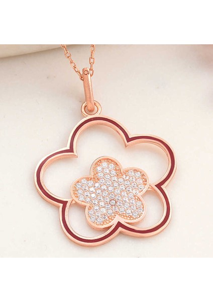 ​Gümüş Rose Çiçek Desenli Kadın Kolye CSR2181038