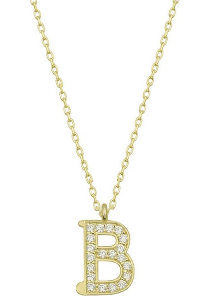 Gümüş Gold B Harfi Kadın Kolye CSR2184213