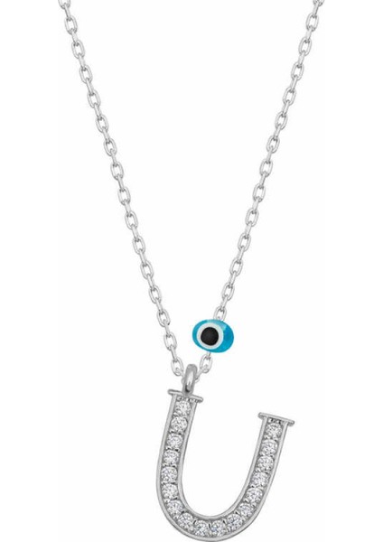 Gümüş Nazar Rodyum U Harfi Kadın Kolye CSR2184375