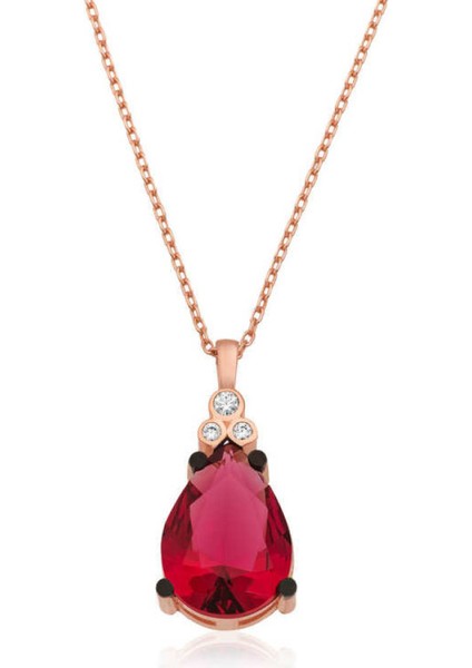 Gümüş Kırmızı Topaz Damla Kolye CSR2181144