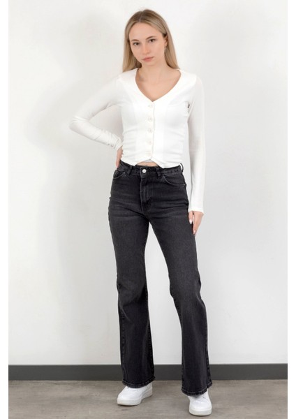 Kadın Yüksek Bel İspanyol Paça Jean Antrasit – 2038-613