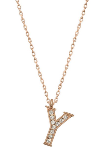 Gümüş Rose Y Harfi Kadın Kolye CSR2184311