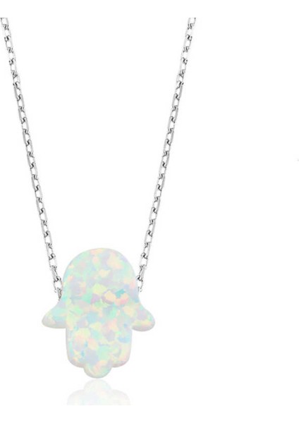 Gümüş Beyaz Opal Fatma Ana Eli Kadın Kolye CSR2180465