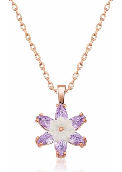 Gümüş Rose Lila Lotus Çiçeği Kolye CSR2180780