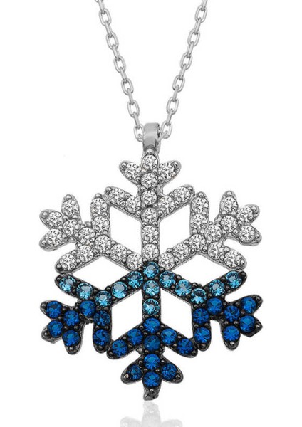 Gümüş Mavi Taşlı Kar Tanesi Kadın Kolye CSR2185399