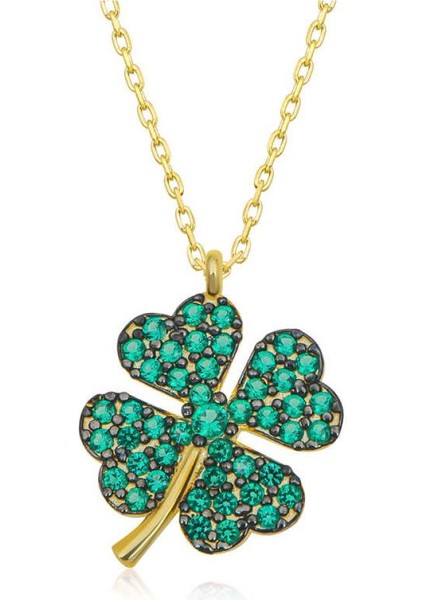 Gümüş Gold Dört Yapraklı Yonca Kadın Kolye CSR2184468