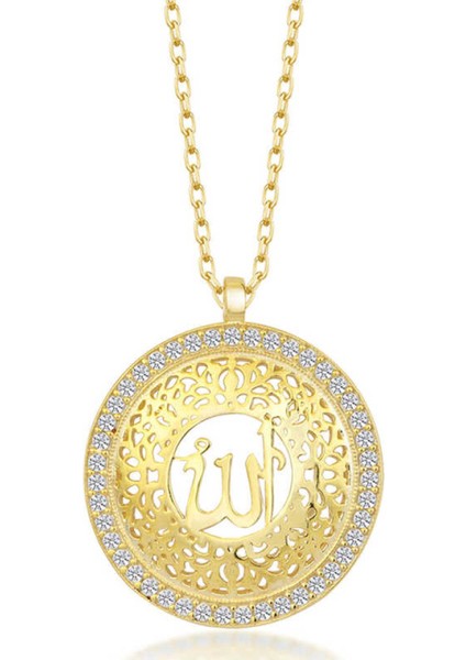 Gümüş Gold Allah Yazılı Kadın Kolye CSR2180972