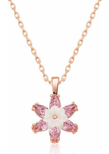 Gümüş Rose Pembe Lotus Çiçeği Kolye CSR2180779