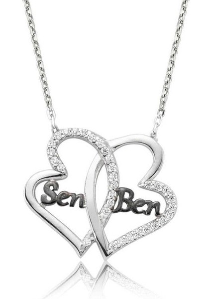 Gümüş Kalpli Sen Ben Kadın Kolye CSR2180393