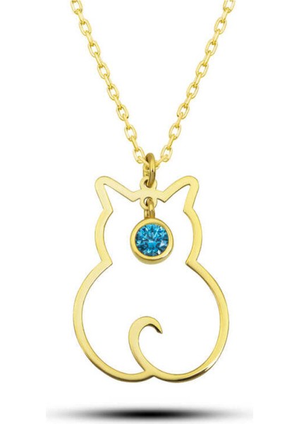 Gümüş Mart Ayı Doğum Taşı Kedi Kadın Kolye CSR2181077