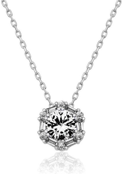 Gümüş Buz Beyazı Baget Taşlı Kadın Kolye CSR2181175