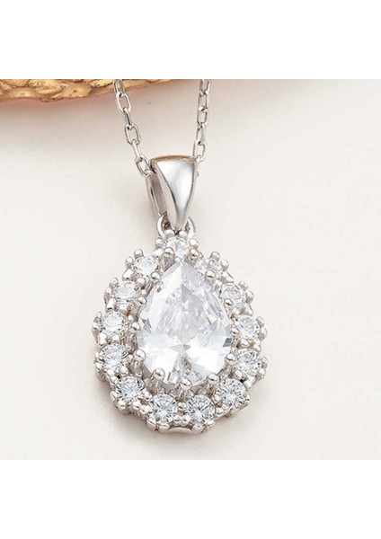 Gümüş Damla Zirkon Taşlı Kadın Kolye CSR2181294