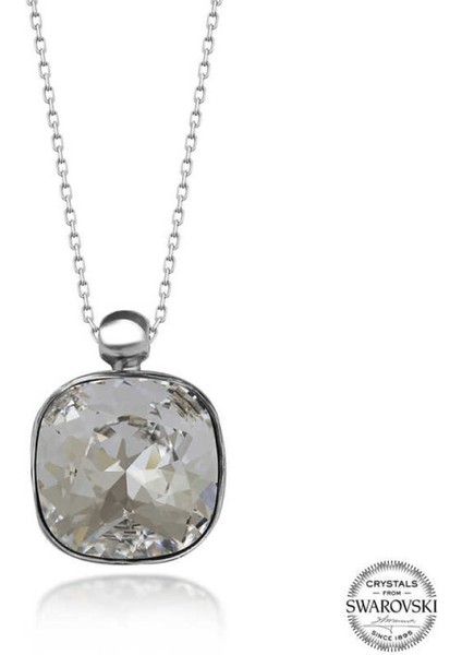 Kristal Taşlı Kare Gümüş Kadın Kolye CSR2184893