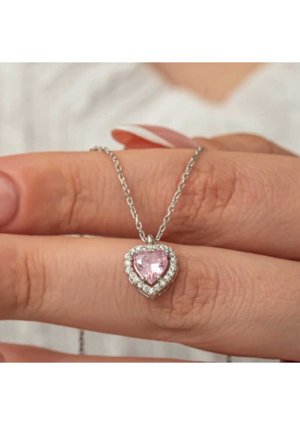 Gümüş Pembe Kalp Kadın Kolye CSR2181098