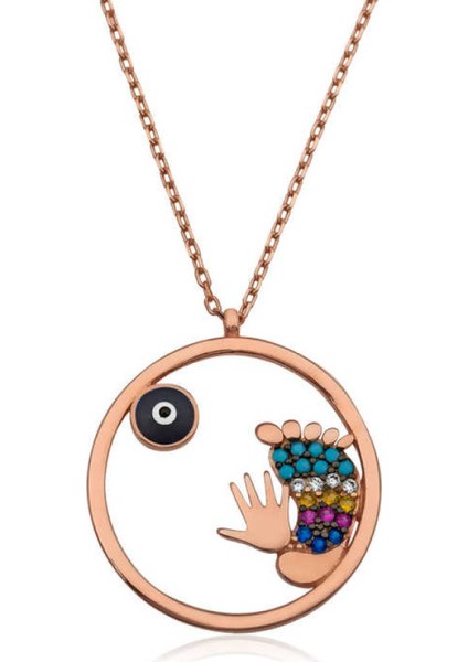 Gümüş Rose Nazarlı El ve Ayak Izi Kadın Kolye CSR2180586