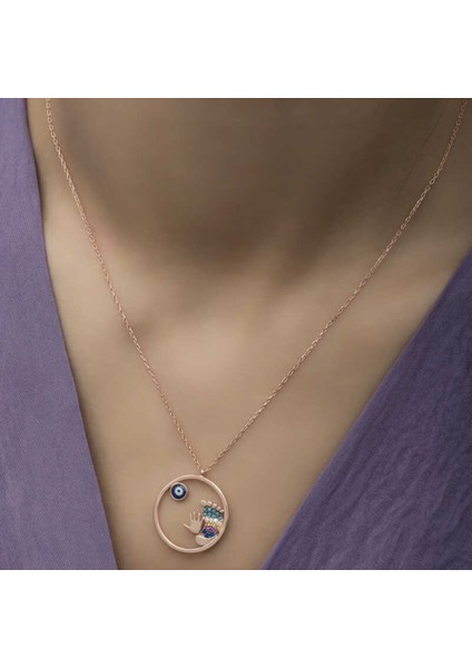 Gümüş Rose Nazarlı El ve Ayak Izi Kadın Kolye CSR2180586 modelleri