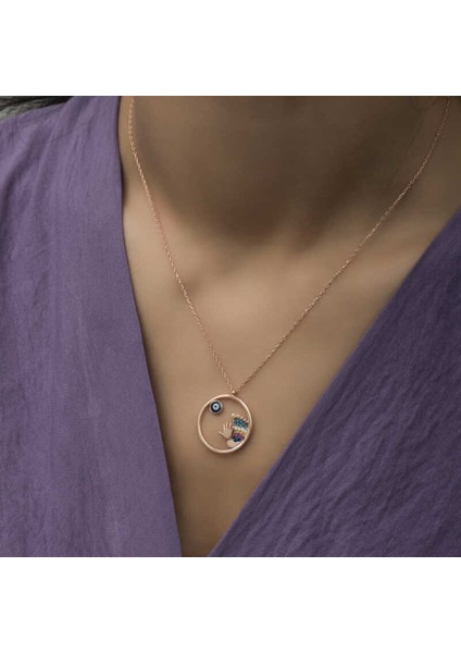 Gümüş Rose Nazarlı El ve Ayak Izi Kadın Kolye CSR2180586 indirimleri