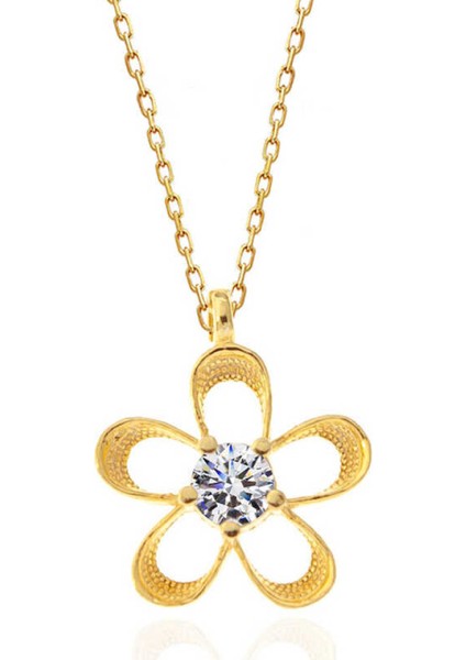 ​Gümüş Gold Zirkon Taşlı Çiçek Kadın Kolye CSR2180967