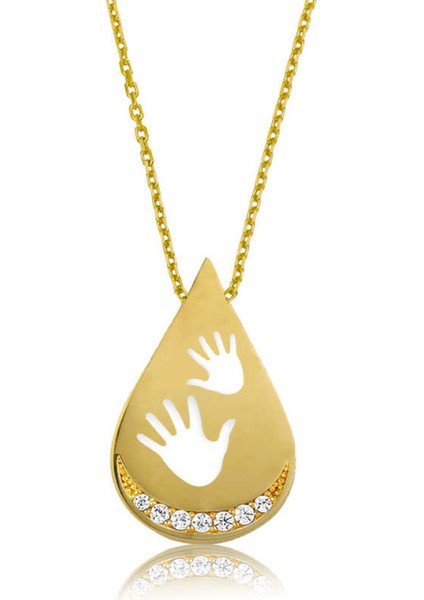 Gümüş Gold Bebek Elleri Kadın Kolye CSR2180599