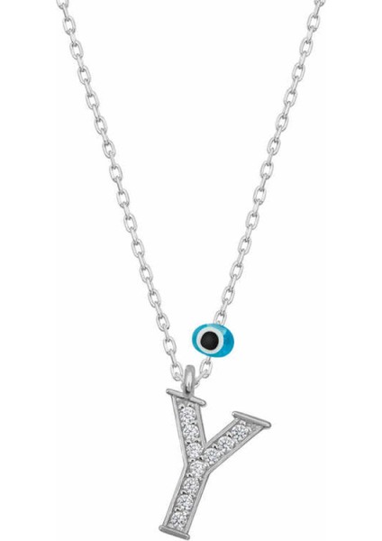 Gümüş Nazar Rodyum Y Harfi Kadın Kolye CSR2184378
