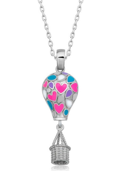 Gümüş Kalpli Kapadokya Balon Kadın Kolye CSR2184490