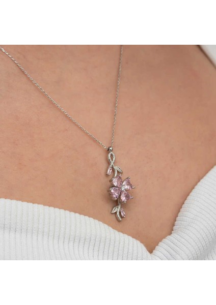 Gümüş Dönen Pembe Yonca Kadın Kolye CSR2181109 modelleri