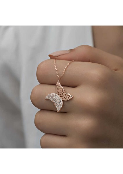 Gümüş Rose Kelebek Kadın Kolye CSR2180859 fiyatları