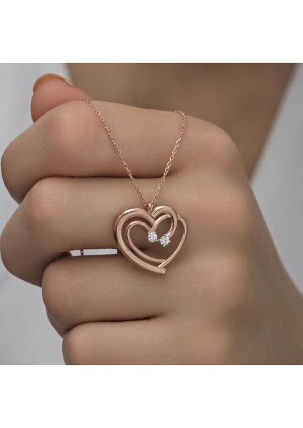 Gümüş Rose Birleşmiş Kalpler Kadın Kolye CSR2180856 fiyatları