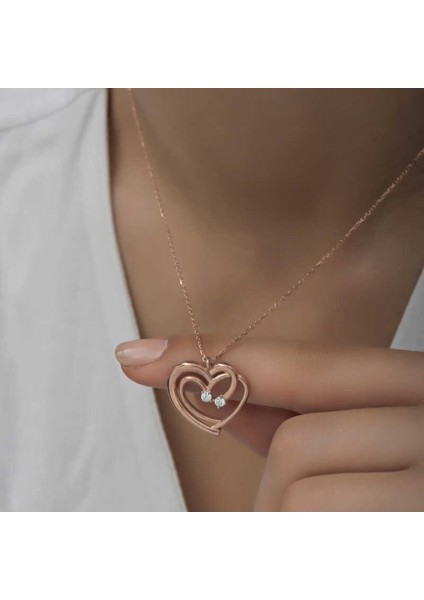 Gümüş Rose Birleşmiş Kalpler Kadın Kolye CSR2180856 indirimleri