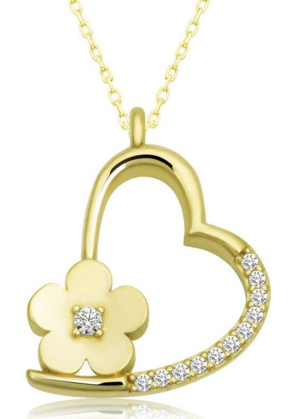 Gümüş Gold Çiçekli Kalp Kadın Kolye CSR2180889